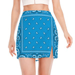 Light Blue Paisley Bandana Print Side Slit Mini Skirt