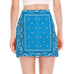 Light Blue Paisley Bandana Print Side Slit Mini Skirt