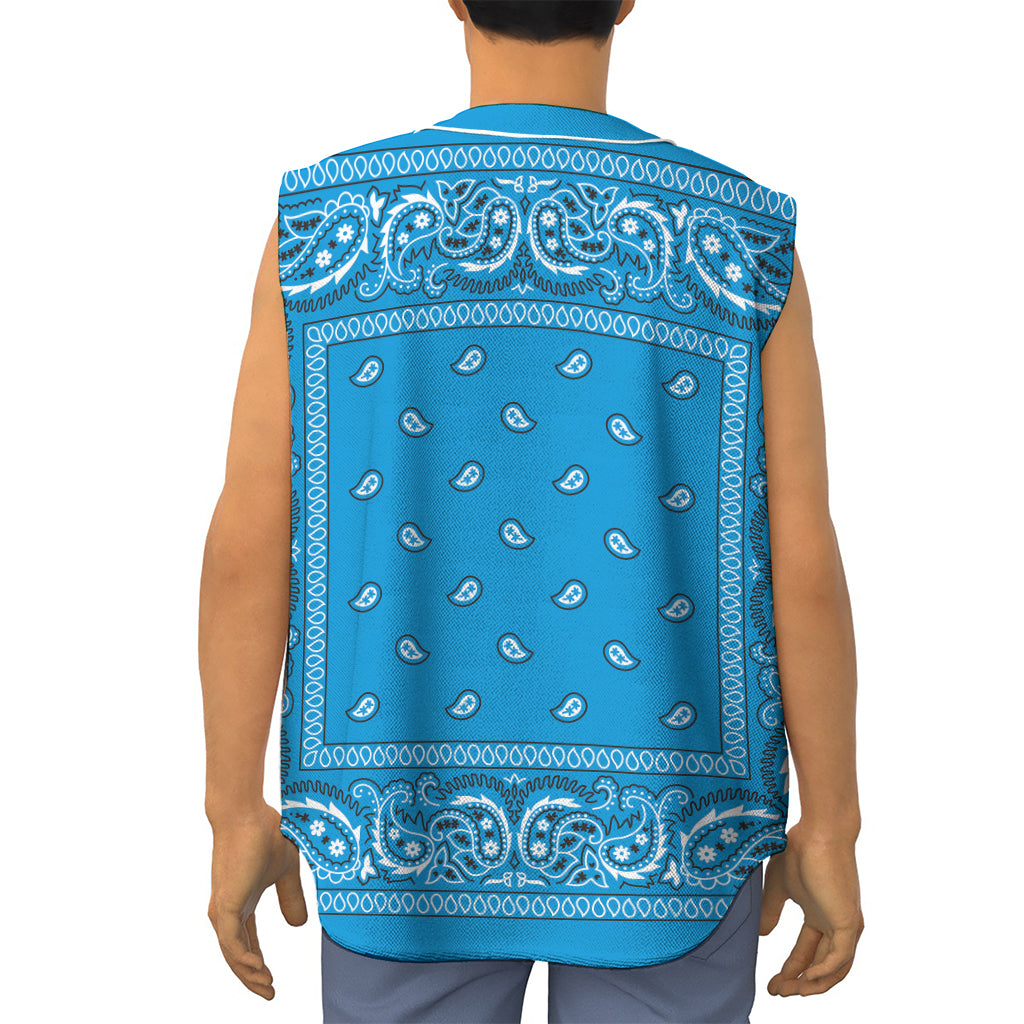 Light Blue Paisley Bandana Print Sleeveless Baseball Jersey