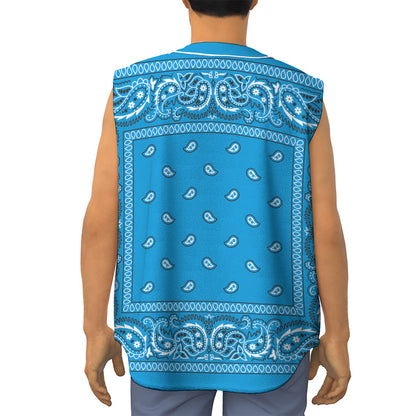 Light Blue Paisley Bandana Print Sleeveless Baseball Jersey