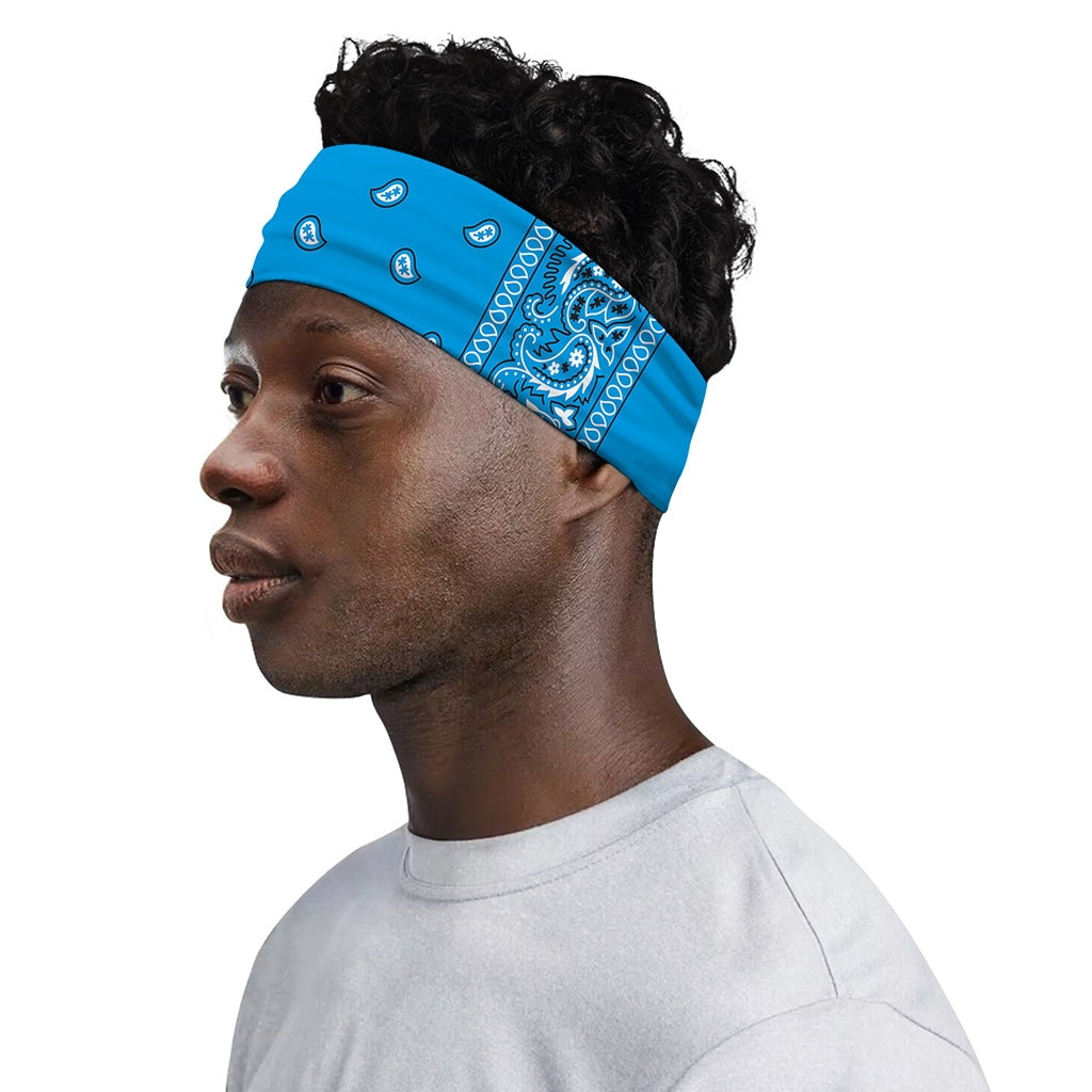 Light Blue Paisley Bandana Print Sports Headband