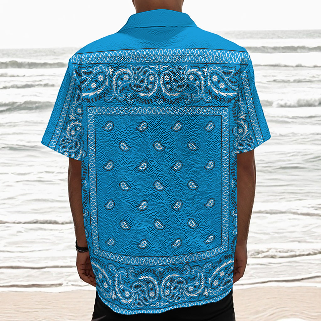 Light Blue Paisley Bandana Print Textured Short Sleeve Shirt