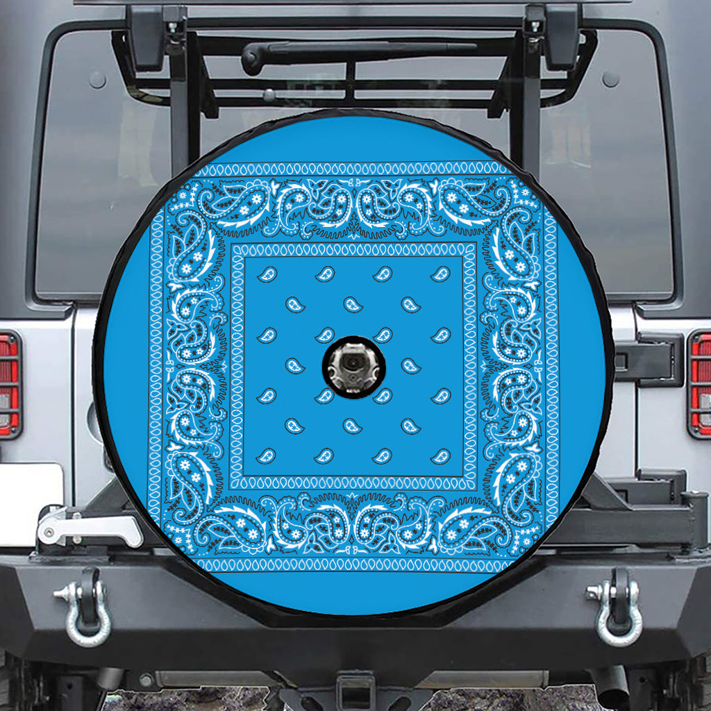 Light Blue Paisley Bandana Print Tire Cover With Camera Hole