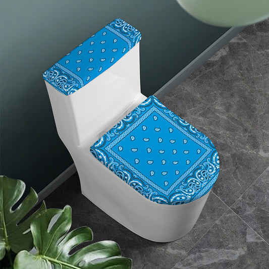 Light Blue Paisley Bandana Print Toilet Lid And Tank Cover Set