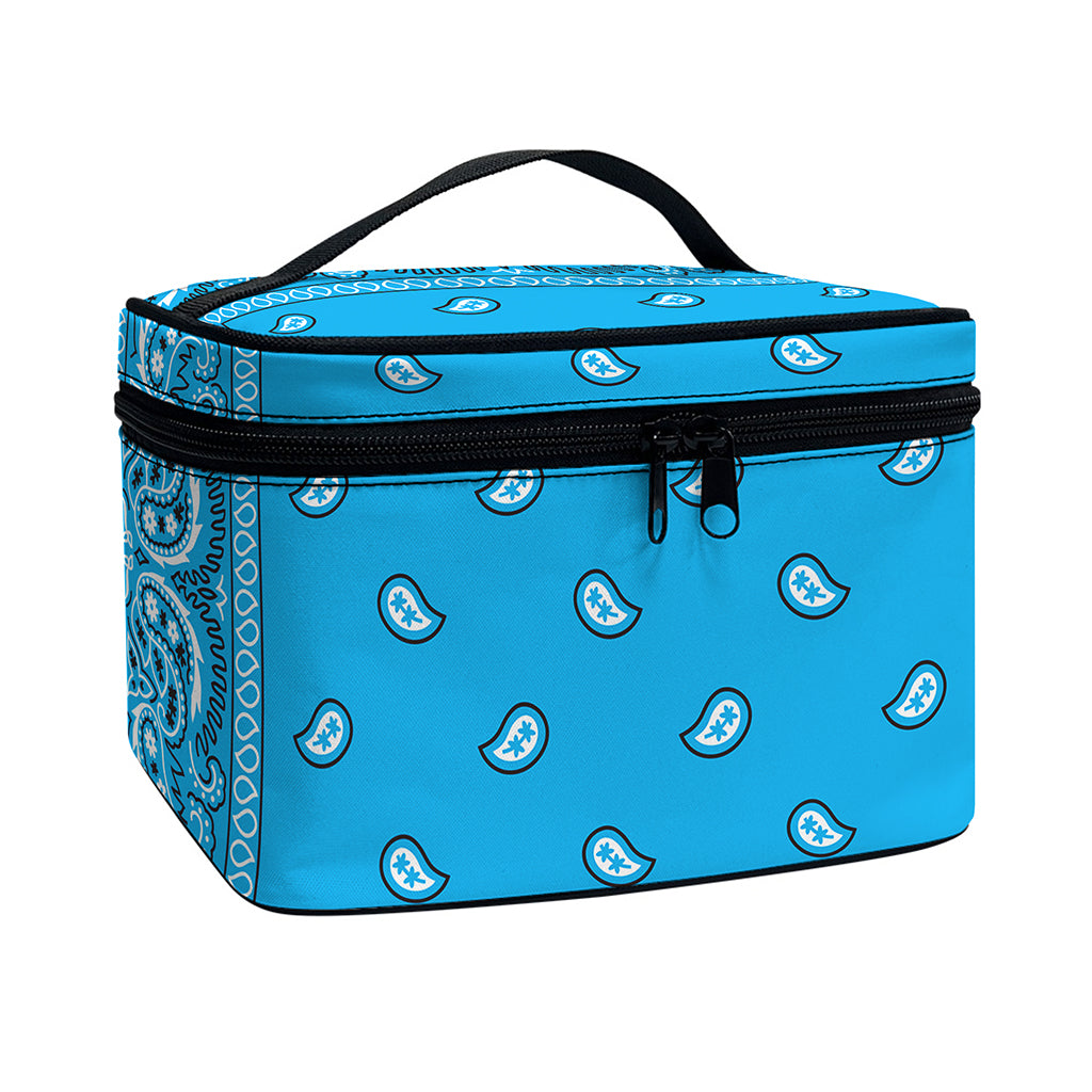 Light Blue Paisley Bandana Print Travel Makeup Bag