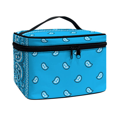 Light Blue Paisley Bandana Print Travel Makeup Bag