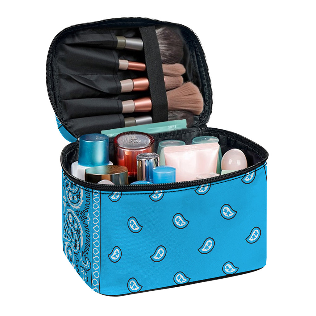 Light Blue Paisley Bandana Print Travel Makeup Bag