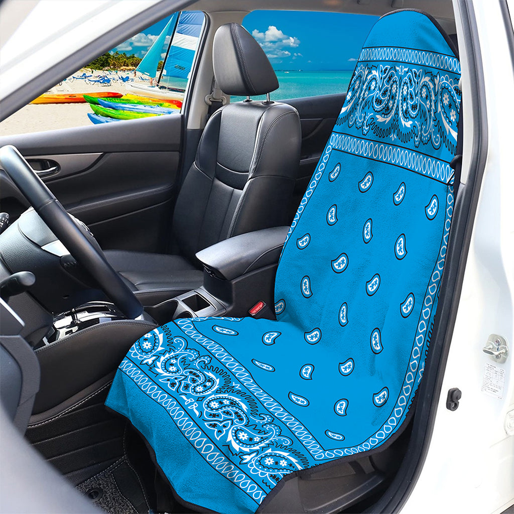 Light Blue Paisley Bandana Print Waterproof Car Seat Cover