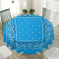 Light Blue Paisley Bandana Print Waterproof Round Tablecloth