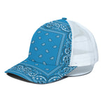 Light Blue Paisley Bandana Print White Mesh Trucker Cap