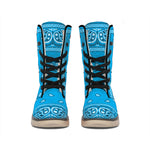 Light Blue Paisley Bandana Print Winter Boots