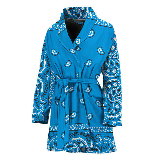 Light Blue Paisley Bandana Print Women's Bathrobe