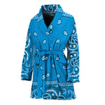 Light Blue Paisley Bandana Print Women's Bathrobe