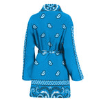 Light Blue Paisley Bandana Print Women's Bathrobe