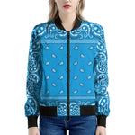 Light Blue Paisley Bandana Print Women's Bomber Jacket