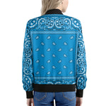 Light Blue Paisley Bandana Print Women's Bomber Jacket