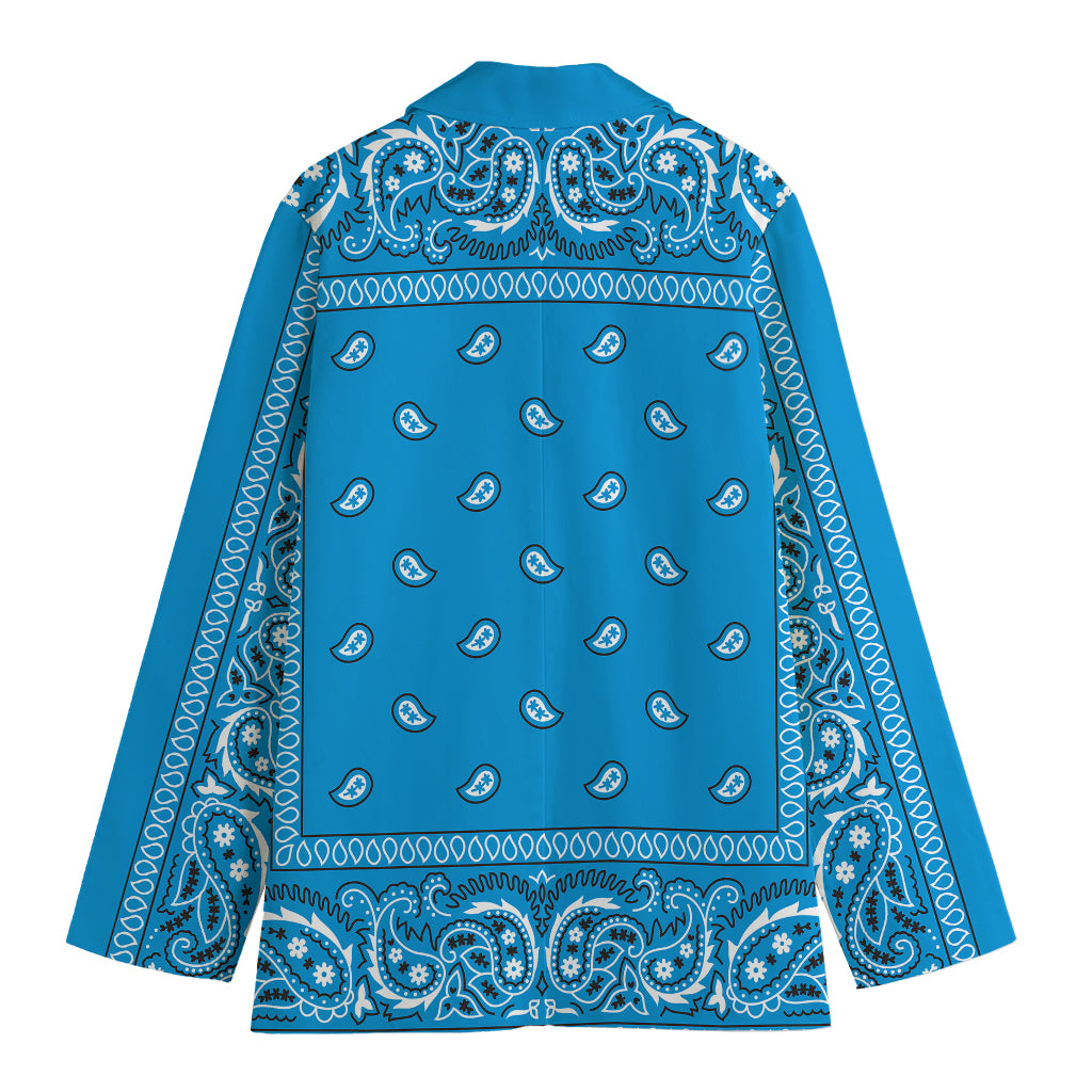 Light Blue Paisley Bandana Print Women's Cotton Blazer
