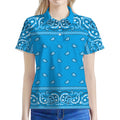 Light Blue Paisley Bandana Print Women's Polo Shirt