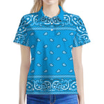 Light Blue Paisley Bandana Print Women's Polo Shirt