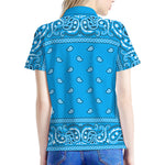 Light Blue Paisley Bandana Print Women's Polo Shirt