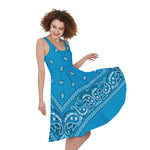 Light Blue Paisley Bandana Print Women's Sleeveless Dress