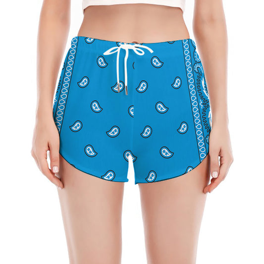Light Blue Paisley Bandana Print Women's Split Running Shorts