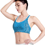 Light Blue Paisley Bandana Print Women's Sports Bra