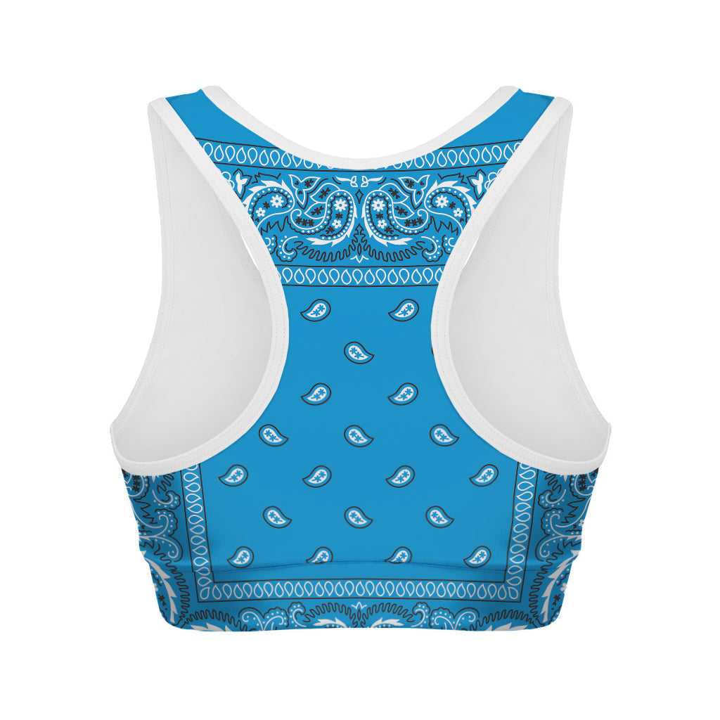 Light Blue Paisley Bandana Print Women's Sports Bra