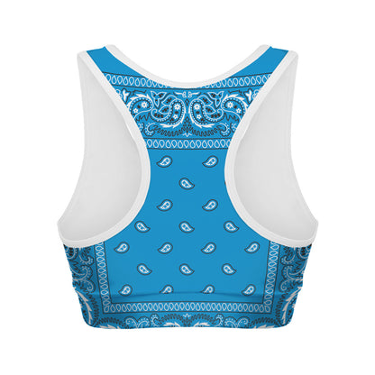 Light Blue Paisley Bandana Print Women's Sports Bra