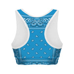 Light Blue Paisley Bandana Print Women's Sports Bra