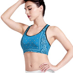Light Blue Paisley Bandana Print Women's Sports Bra