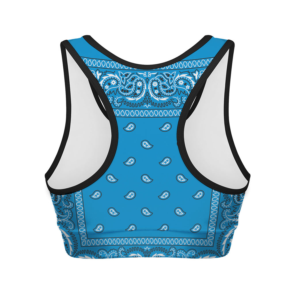 Light Blue Paisley Bandana Print Women's Sports Bra