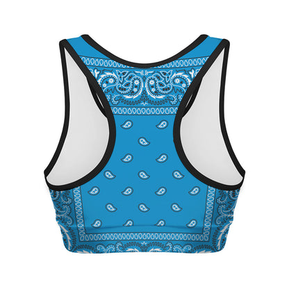 Light Blue Paisley Bandana Print Women's Sports Bra
