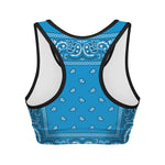 Light Blue Paisley Bandana Print Women's Sports Bra