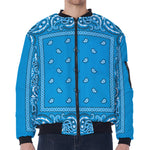 Light Blue Paisley Bandana Print Zip Sleeve Bomber Jacket