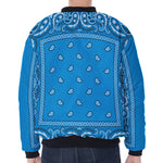 Light Blue Paisley Bandana Print Zip Sleeve Bomber Jacket