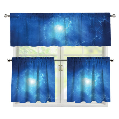 Light Blue Space Print 3 Piece Kitchen Curtains