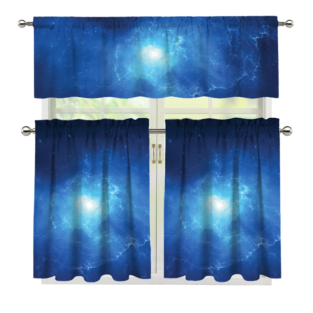 Light Blue Space Print 3 Piece Kitchen Curtains