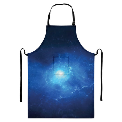 Light Blue Space Print Bib Apron With Pocket