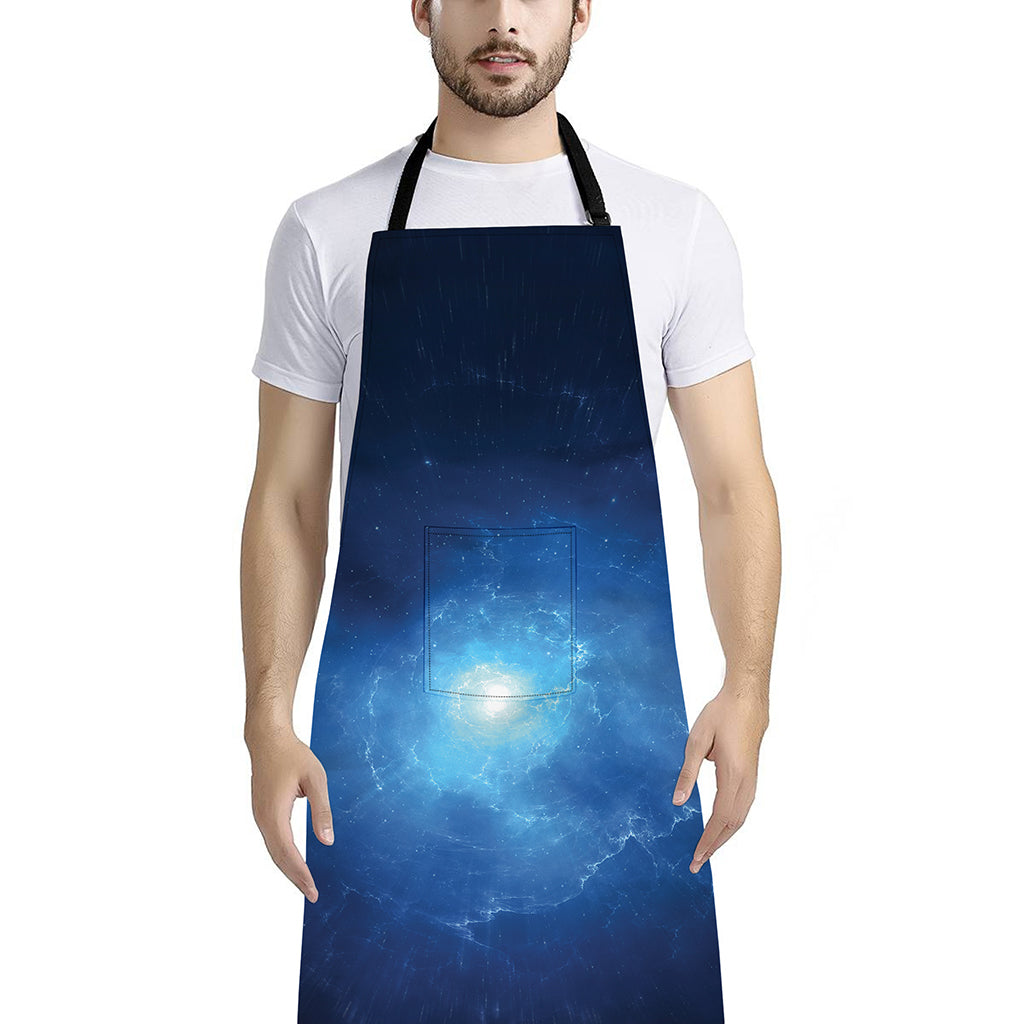 Light Blue Space Print Bib Apron With Pocket