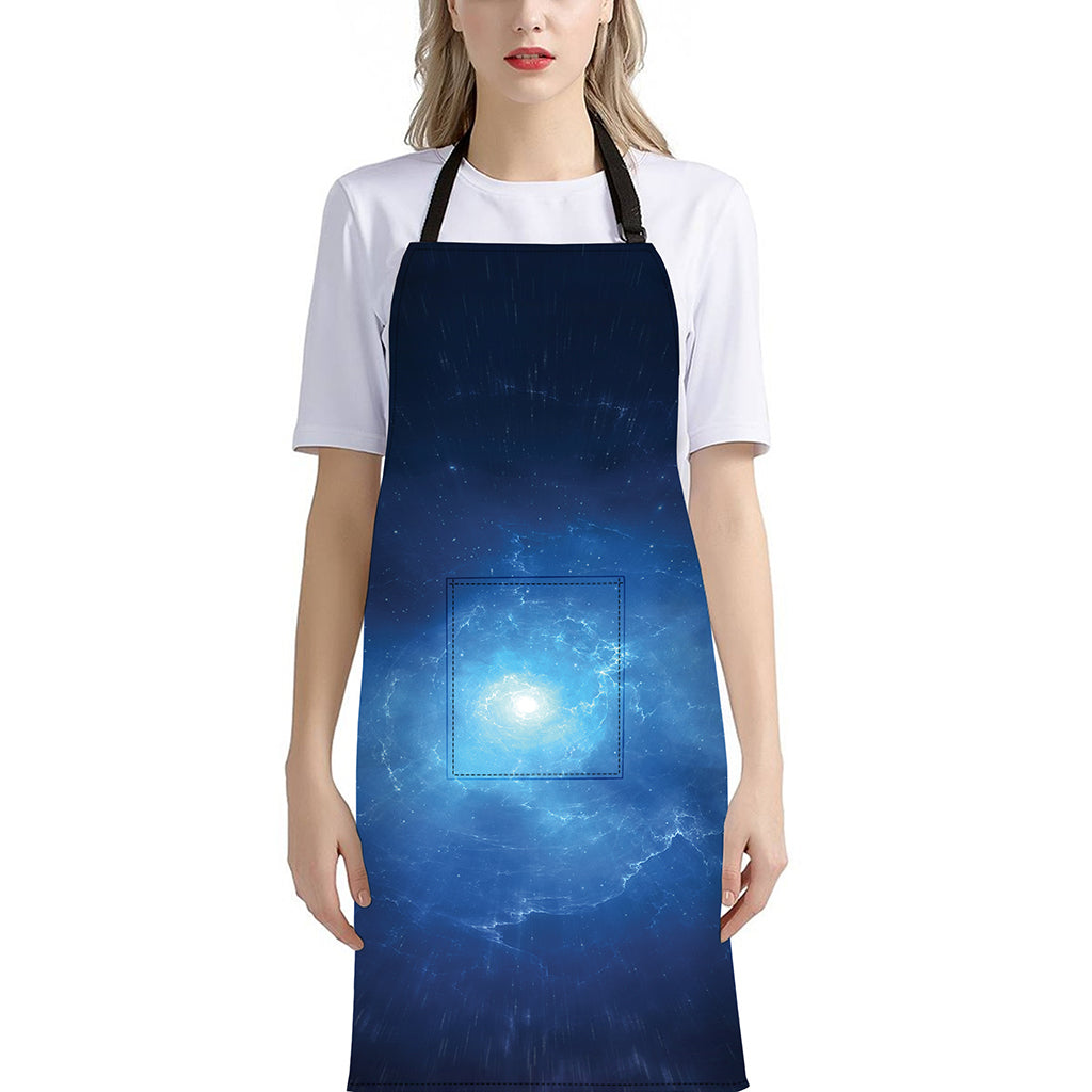 Light Blue Space Print Bib Apron With Pocket