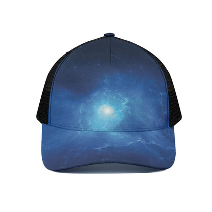 Light Blue Space Print Black Mesh Trucker Cap