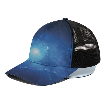 Light Blue Space Print Black Mesh Trucker Cap