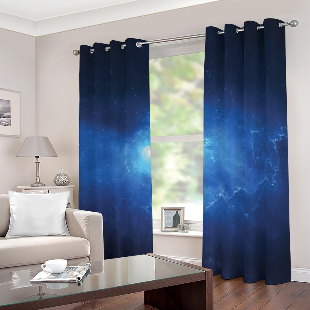 Light Blue Space Print Blackout Grommet Curtains