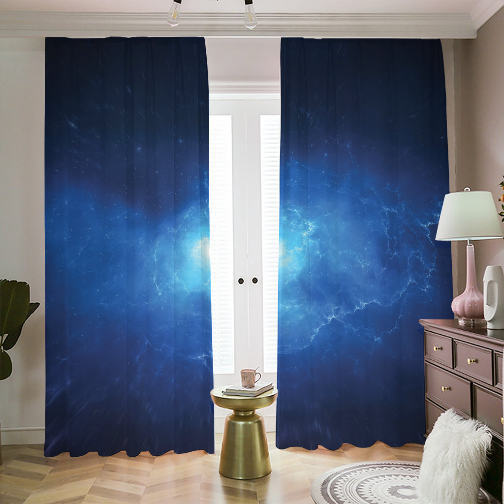 Light Blue Space Print Blackout Pencil Pleat Curtains