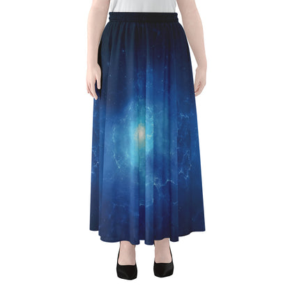 Light Blue Space Print Chiffon Maxi Skirt