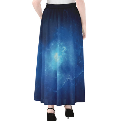 Light Blue Space Print Chiffon Maxi Skirt