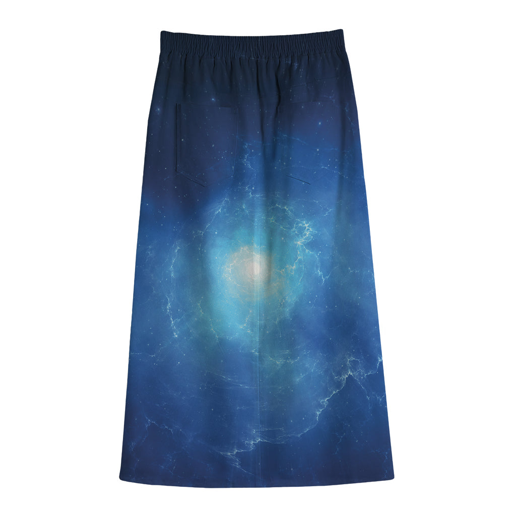 Light Blue Space Print Cotton Front Slit Maxi Skirt