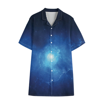 Light Blue Space Print Cotton Hawaiian Shirt