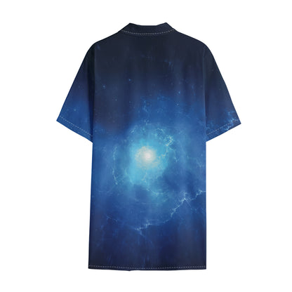 Light Blue Space Print Cotton Hawaiian Shirt